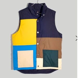 KULE Colorblock Vest in Yellow, Blue, Brown, and Cream